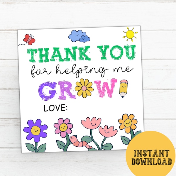 Thank You For Helping Me Grow Teacher Appreciation Tags, Cactus Succulent Favor Tags, Teacher Thank You Tag Plant Tag, Succulent Gift Tag