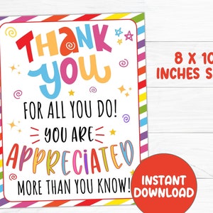 Employee Appreciation Day Sign Printable, Thank You Sign, Appreciation Poster for Employees, Teachers, Team, Staff, Volunteer, Table decor