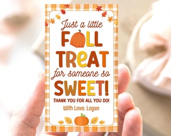 Fall Treat Tag, Fall Favor Tags, Thanksgiving/ Fall Appreciation Tag, Staff Teacher Appreciation, Fall Pumpkin Tags, Fall Thank You Gift Tag