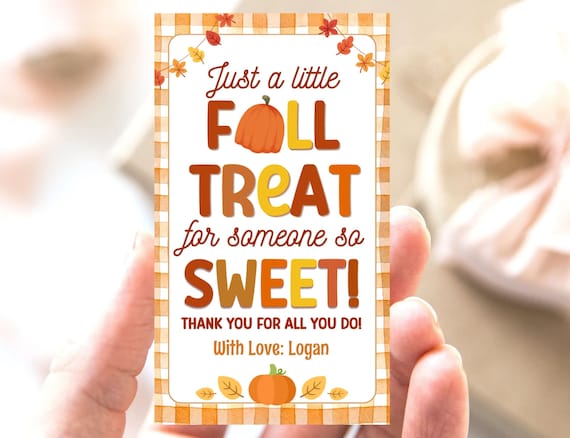 Fall Treat Tag, Fall Favor Tags, Thanksgiving/ Fall Appreciation Tag, Staff Teacher Appreciation, Fall Pumpkin Tags, Fall Thank You Gift Tag