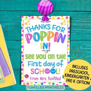 Back To School Lollipop Tag, First Day of School Gift, Thanks for Popping In Meet The Teacher Student Gift, Lollipop Holder Classroom Favors
