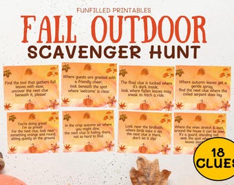 Fall Outdoor Scavenger Hunt, Autumn Scavenger Hunt For Kids Teens Tweens, Fall Birthday Hunt Treasure Hunt Clues Riddles, Fall Activity Kids