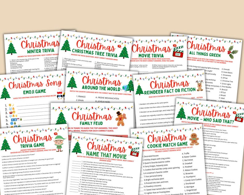 Printable Christmas Games Bundle, Christmas Family Party Games, Family ...