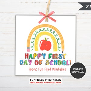 Etiqueta de presente do aluno do primeiro dia da escola, etiqueta de presente Apple Rainbow de volta às aulas, etiqueta de guloseimas doces, etiqueta de lembranças do primeiro dia de aula