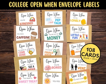 Open When Envelopes College Letters, Open When Printable Cards, Open When Letters, College Care Package Going Away Gift For College Students