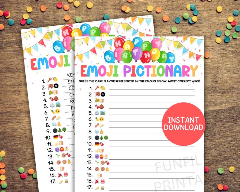 Birthday Emoji Pictionary Game, Printable Birthday Game for Kids Teen ...
