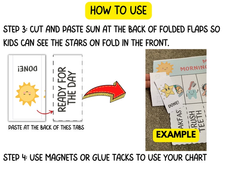 Pu&ograve; includere: Un grafico stampabile per i bambini da usare come promemoria visivo della loro routine mattutina. Il grafico include icone per lavarsi i denti, vestirsi e fare colazione. Il grafico &egrave; progettato per essere utilizzato con magneti o puntine da disegno.