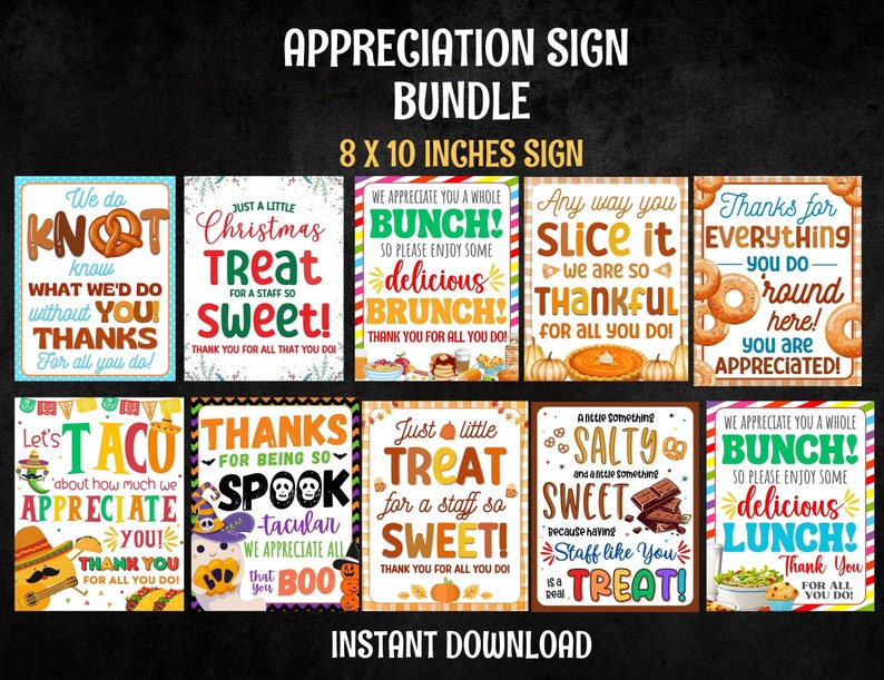 Appreciation Sign Bundle, Staff Appreciation, Teacher Appreciation ...