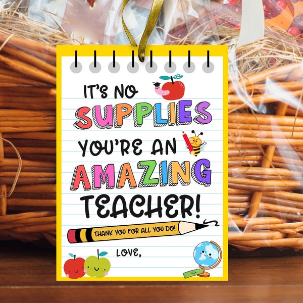 Teacher Supplies Tag, Teacher Appreciation Tags, School Supply Tag For Teachers, Thank You Tags, Back To School Gift, Teachers Supply Basket