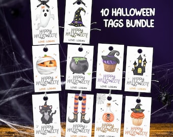 Halloween Gift Tags Bundle, Printable Halloween Favor Tags, Trick or Treat Tags, Halloween Goodie Bag Tags, Halloween Candy  Tags, Work Gift