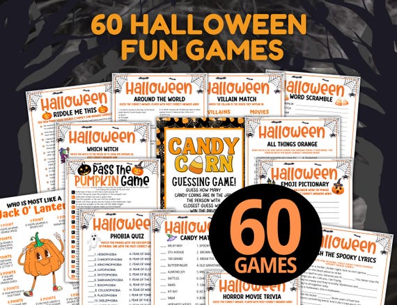Halloween Games For Kids Adults, Halloween Party Games Bundle, Fun Halloween Printable Games, Teen Halloween Activities, Emoji Trivia Quiz