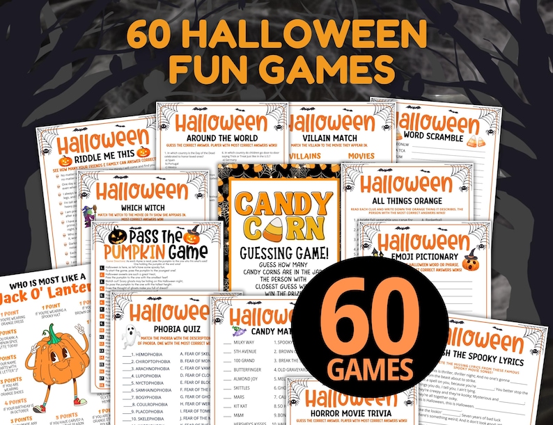 Halloween Games For Kids Adults, Halloween Party Games Bundle, Fun Halloween Printable Games, Teen Halloween Activities, Emoji Trivia Quiz image 1