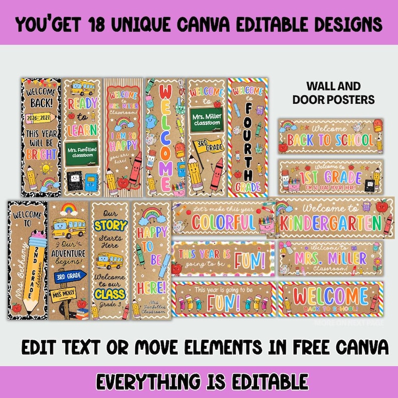 Back to School Classroom Decor Printable Banners Template, Welcome Back Door Banner, First Day Teacher Door Sign, Canva Editable 2x6 Banner immagine 2