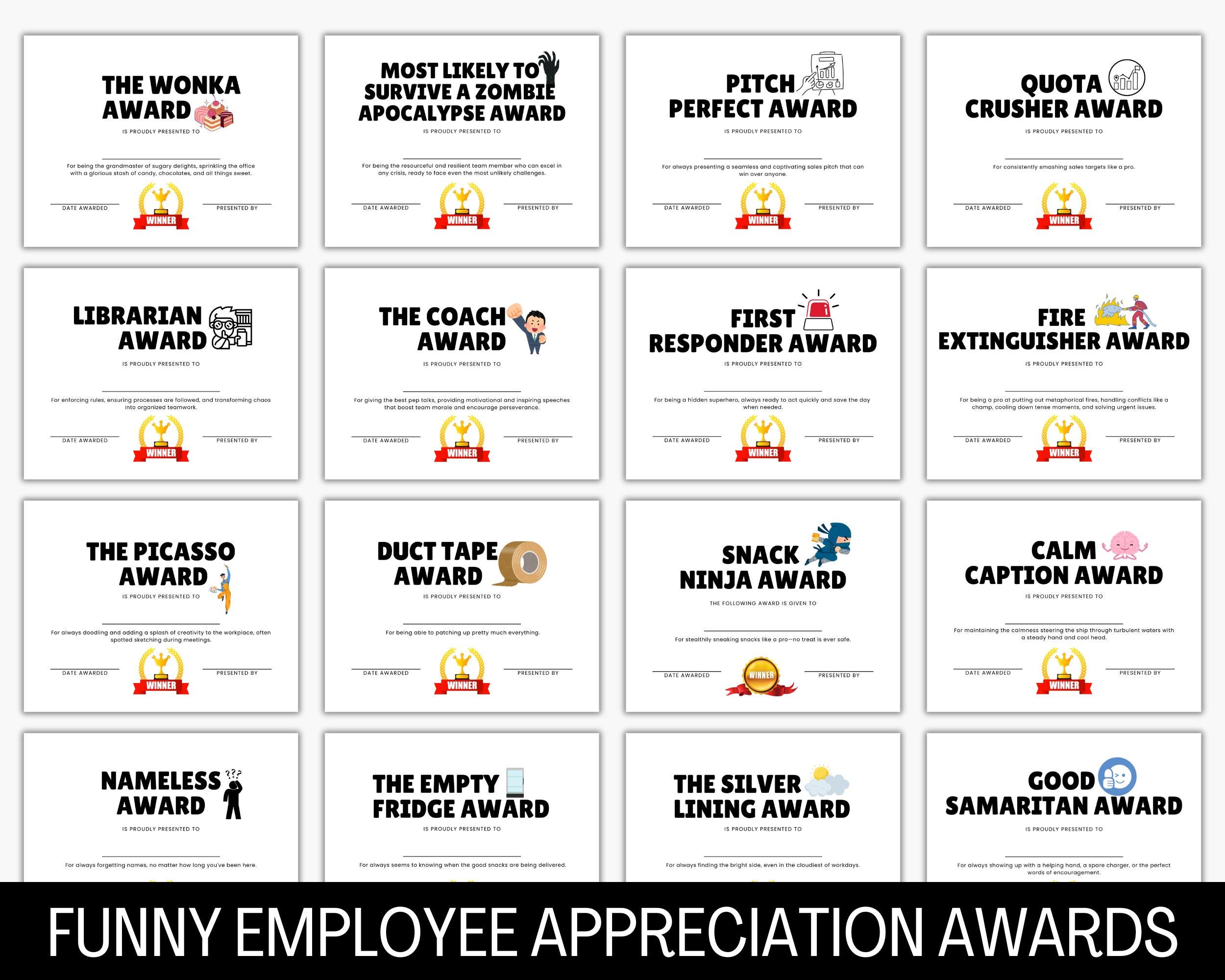 Funny Employee Appreciation Award Certificate, Office Recognition ...