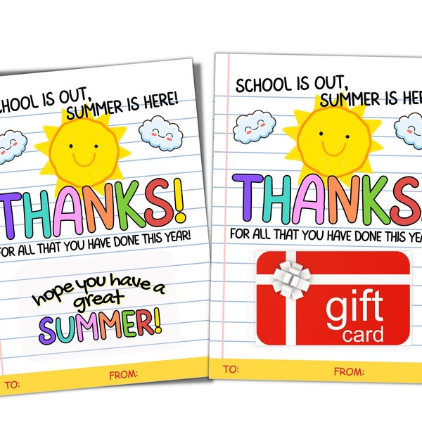 End Of Year Teachers Gift Card Holder for Summer, End of the School Year Teacher Gift Summer, Last Day Of School Teacher Gift Printable