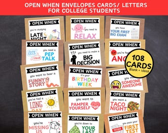 Open When Letters Envelopes College Gifts, College Care Package, Open When Envelopes, Going Away Gifts for College Student, Printable Cards