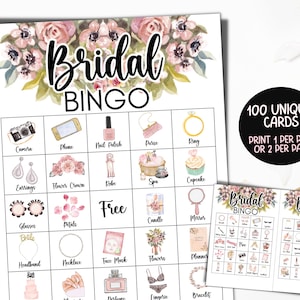 100 cartes de bingo pour la mariée, jeu de douche nuptiale, EVJF, bingo pour shower de mariage, bingo pour EVJF, jeux de douche nuptiale à imprimer