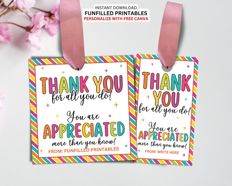 Thank You Gift Tag Template, Employee Staff Appreciation Tag, Volunteer ...