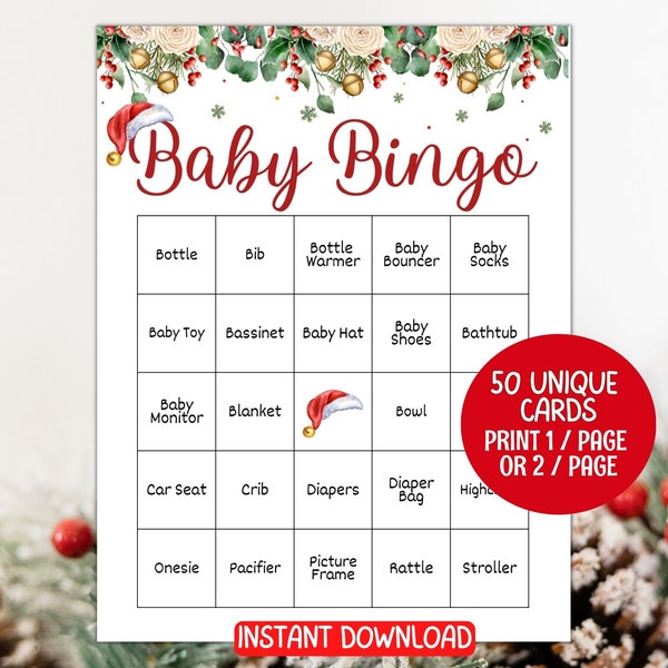 50 Christmas Baby Bingo Cards, Santa Baby Shower Games, Christmas Baby Shower Activity, Winter Baby Shower, Prefilled Gender Neutral Bingo