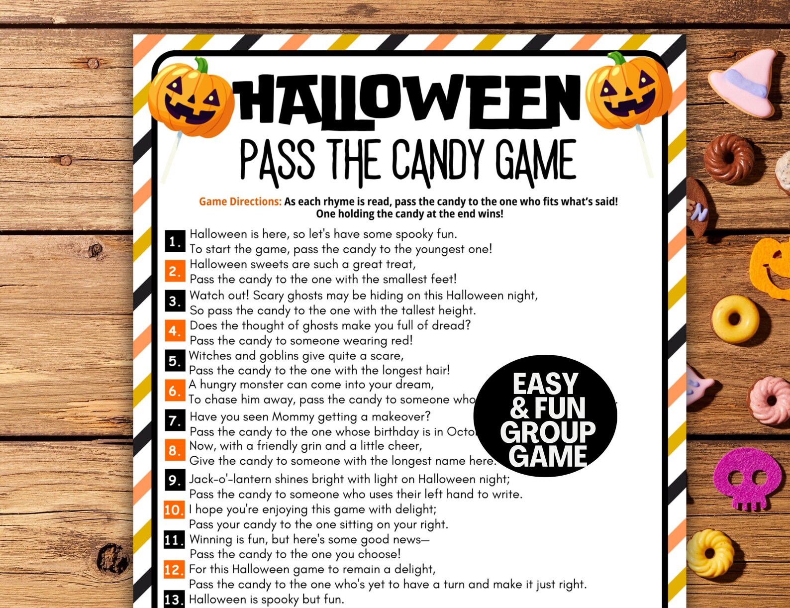 Pass the Candy Game Halloween Party Game for Kids, Classroom Party, Fun ...