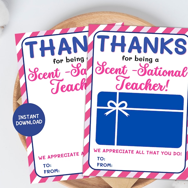 Scentsational Teacher Appreciation Gift Card Holder, Teacher Thank You Cards For Scented Candle Lotion Perfume Bath & Body Products Stores