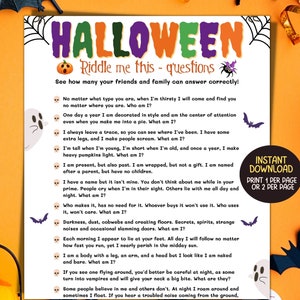 Halloween Riddle Me This Halloween Trivia, Fun Halloween Party Game, Kids Halloween Class Party Game, Printable Family Night Game, Pdf