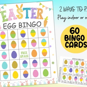 Osterei Bingo, 60 Ostern Bingokarten, Oster Party Spiele, Eiersuche Bingo, Osterspiele für Erwachsene Kinder, Ostern Druckbares Spiel