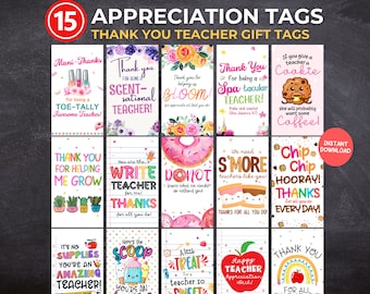 Teacher Appreciation Tags Bundle, Thank You Teacher Tags, Printable Teacher Appreciation Week Tags, End Of Year Teacher Thank You Tags