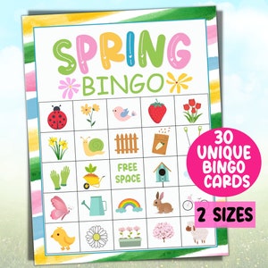 Gra Bingo na wiosnę, 30 kart Bingo do druku na wiosnę, Gry wiosenne, Aktywność w grze dla dzieci na wiosnę, Gra na imprezę dla dzieci, Gra w klasie wiosennej, Wiosenna gra