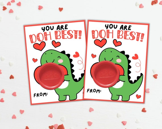 PlayDoh Valentines Card, Dinosaur Valentine Play Dough Holder, Kids Valentines Gift Tag, Preschool Classroom Valentines Non Candy Class Gift