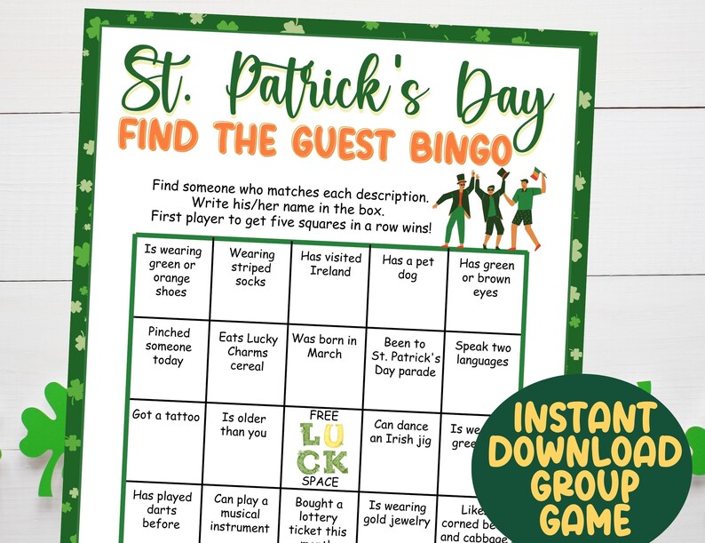 Find the guest bingo St Patricks Day Game