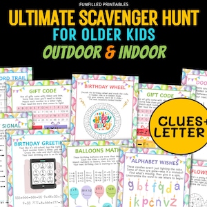 Birthday Scavenger Hunt For Teens Older Kids, Tween Teen Scavenger Hunt, Puzzles Treasure Hunt Clues, Indoor Outdoor Teenager Birthday Hunt
