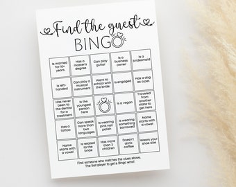 Find the Guest Wedding Bingo, Bridal Shower Icebreaker Game, Bridal Shower Guest Bingo Wedding Game, Editable Find Someone Who Game