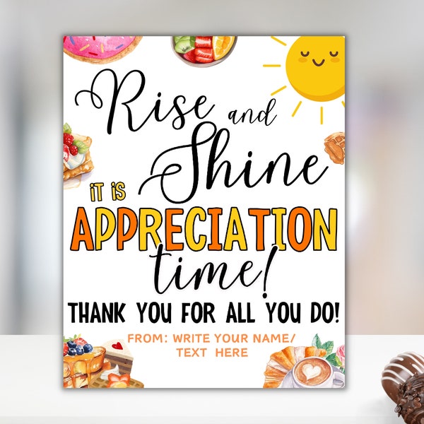 Rise And Shine Teacher Appreciation Sign, Teacher Appreciation Breakfast Sign, Appreciation Week Printable Sign, Thank You Teacher Sign
