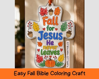 Fall For Jesus Bible Craft, Religious Cross Fall Wreath Craft, Church Sunday School Christian Preschool Coloring Activity, Easy Paper Wreath