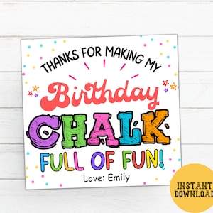 Chalk Full of Fun Tag, Chalk Tags, Summer Birthday Party Favor Tags, Birthday Chalk Favor Tag, Sidewalk Chalk Thank You Gift Tag Printable