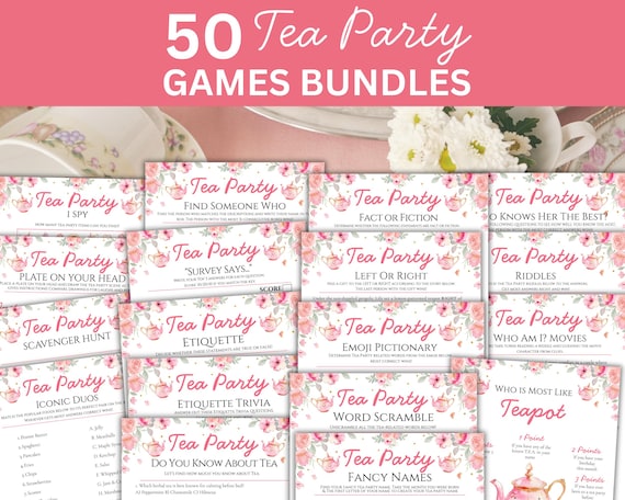 Tea Party Games Bundle, Tea Party Activities, Ladies Tea Party Printable Games For Adults Kids Tea Party Birthday, Tea Shower Games, Par tea