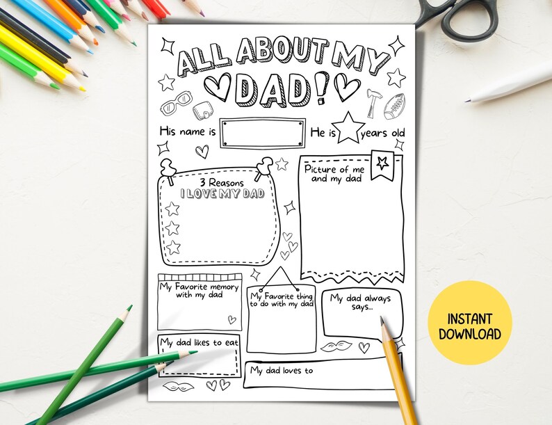 All About My Dad Printable Father's Day Questionnaire Dad, DIY Gift for ...