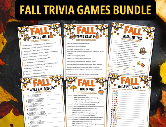 Printable Fall Games Bundle, Fall Trivia Games For Kids Adults, Autumn Games, Autumn Fall Party Games, Fall Activity, Emoji, Riddles Quiz