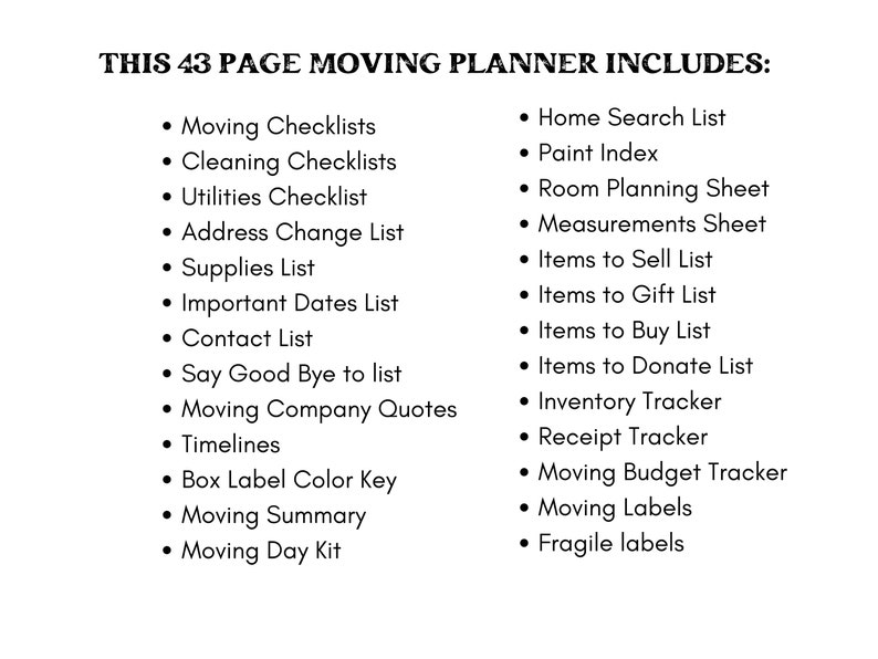 Moving Checklist Moving Planner