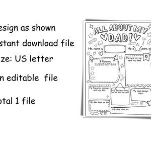 All About My Dad Daddy Printable, DADDY Questionnaire, Fill in the ...