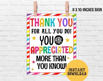 Waardering teken afdrukbaar, leraar waardering teken, werknemer personeel waardering, dank u teken, tafel decor ontbijt snack lunch