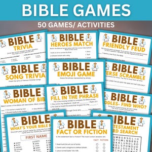 Bible Games Bundle Church Games Christian Games, Bible Study Games, Sunday School Activities  For Kids, Bible Party Game Adults Trivia Emoji