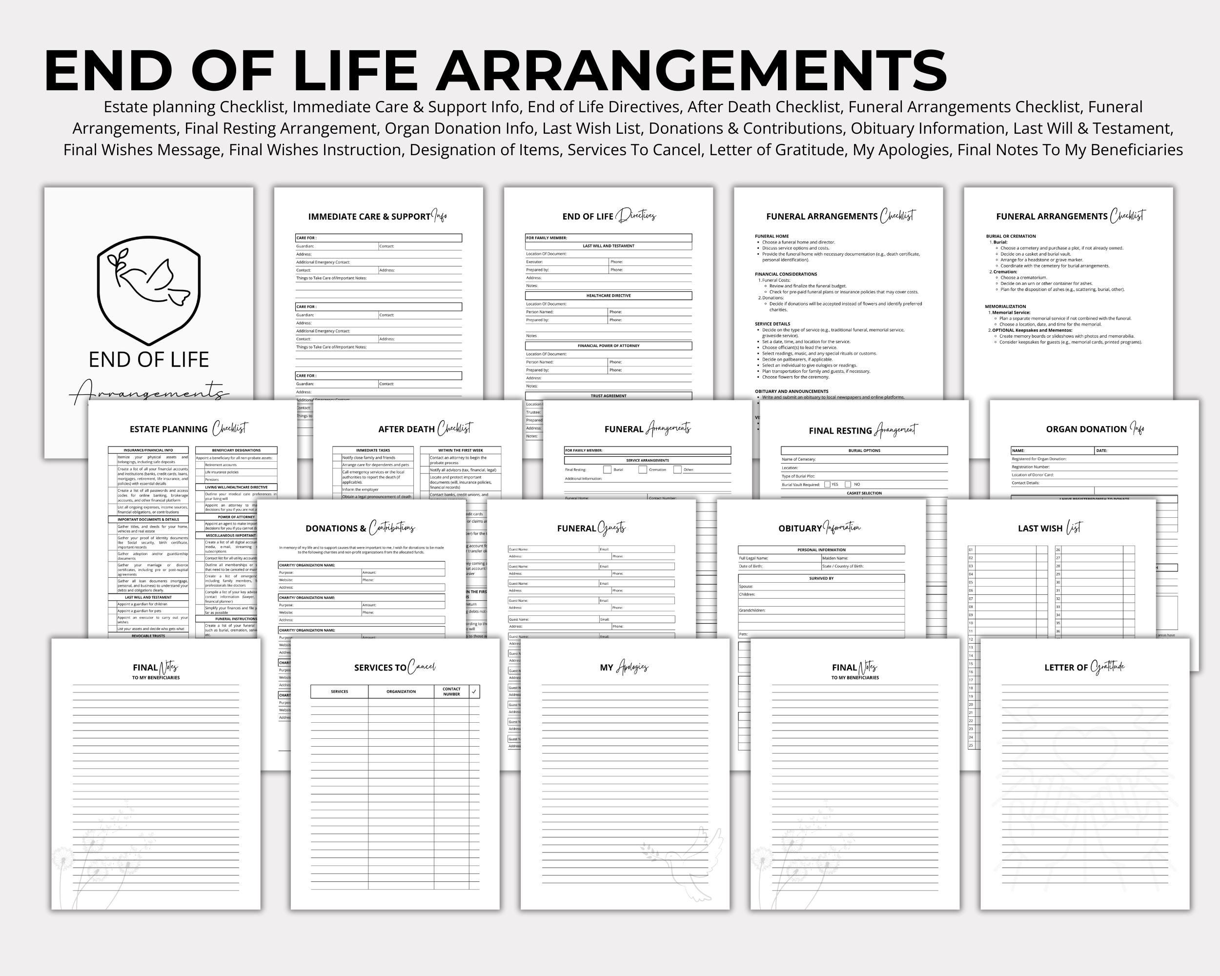 End of Life Planner, Just in Case of Emergency Printable Planner ...