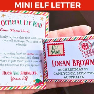 Mall för mini-julbrev till älvor, redigerbart älvbrevkuvert, mall för älvpost, minianteckning för barn, utskrivbara älvrekvisita, älvidéer