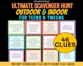 Ultimate Indoor Outdoor Scavenger Hunt For Older Kids, Tween Teen Scavenger Hunt, Tricky Treasure Hunt Clues Riddles, Teenager Birthday Hunt