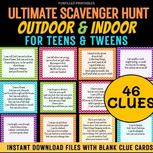 Ultimate Indoor Outdoor Scavenger Hunt For Older Kids, Tween Teen Scavenger Hunt, Tricky Treasure Hunt Clues Riddles, Teenager Birthday Hunt