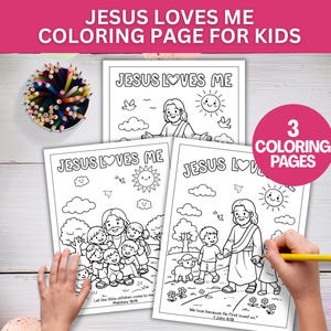 Jesus Loves Me Coloring Page Printable, Kids Bible Versus Coloring Religious, VBS/ Easter Church Activity, Christian Sunday School Lesson