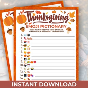 Thanksgiving Emoji Game, Printable Thanksgiving Games For Kids Adults Family Dinner Table Activity, Fun Party Trivia, Friendsgiving Game