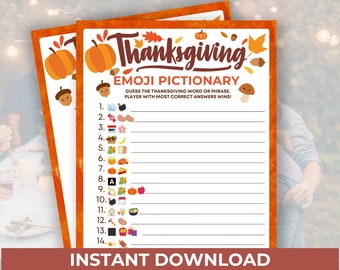Thanksgiving Emoji Game, Printable Thanksgiving Games For Kids Adults Family Dinner Table Activity, Fun Party Trivia, Friendsgiving Game